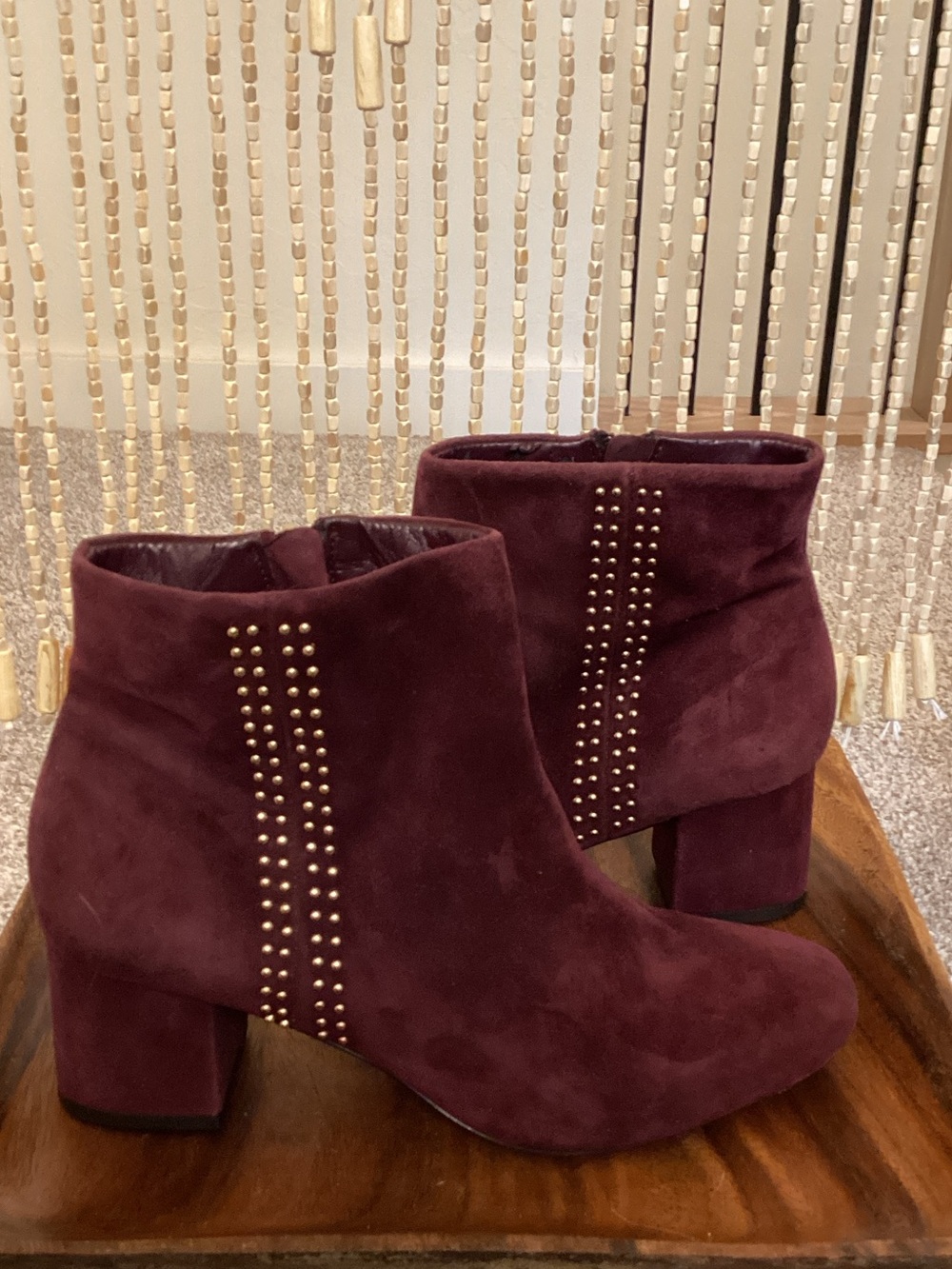 White House Black Market Burgundy Suede Studded Ankle Boots